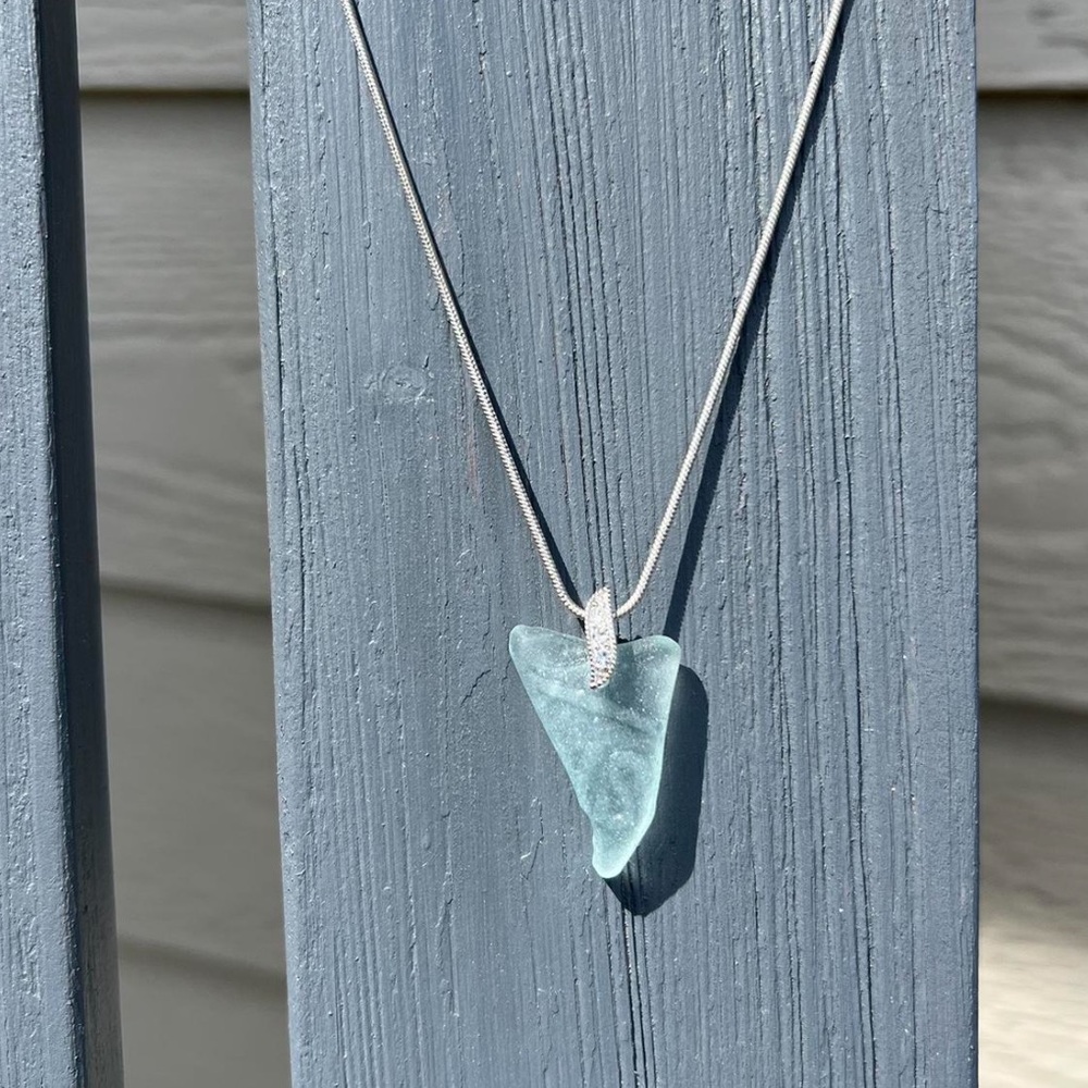 🌊Handmade Aqua Seaglass Bling Pendant Necklace🌊